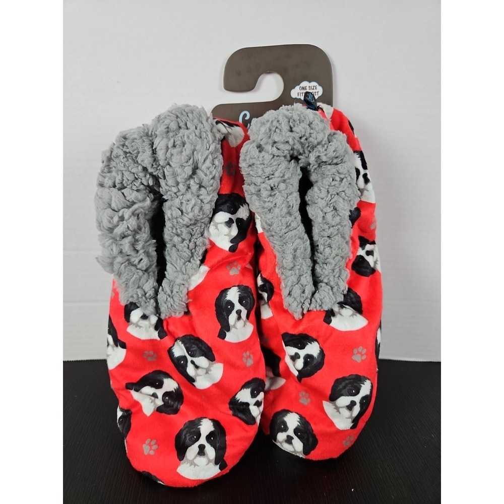 Comfies Shih Tzu Dog Slippers One Size Fits Most Sherpa Lined‎ New 1264
